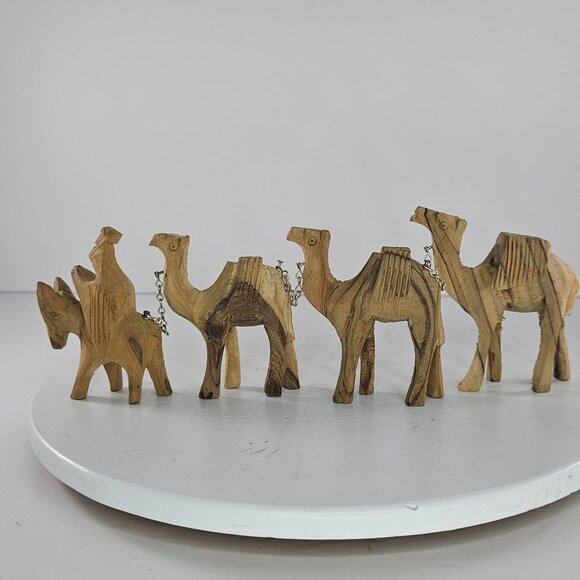 Vintage Wooden Camel Train Figurines With Rider & Donkey Olive Wood Nativity - Picture 5 of 8